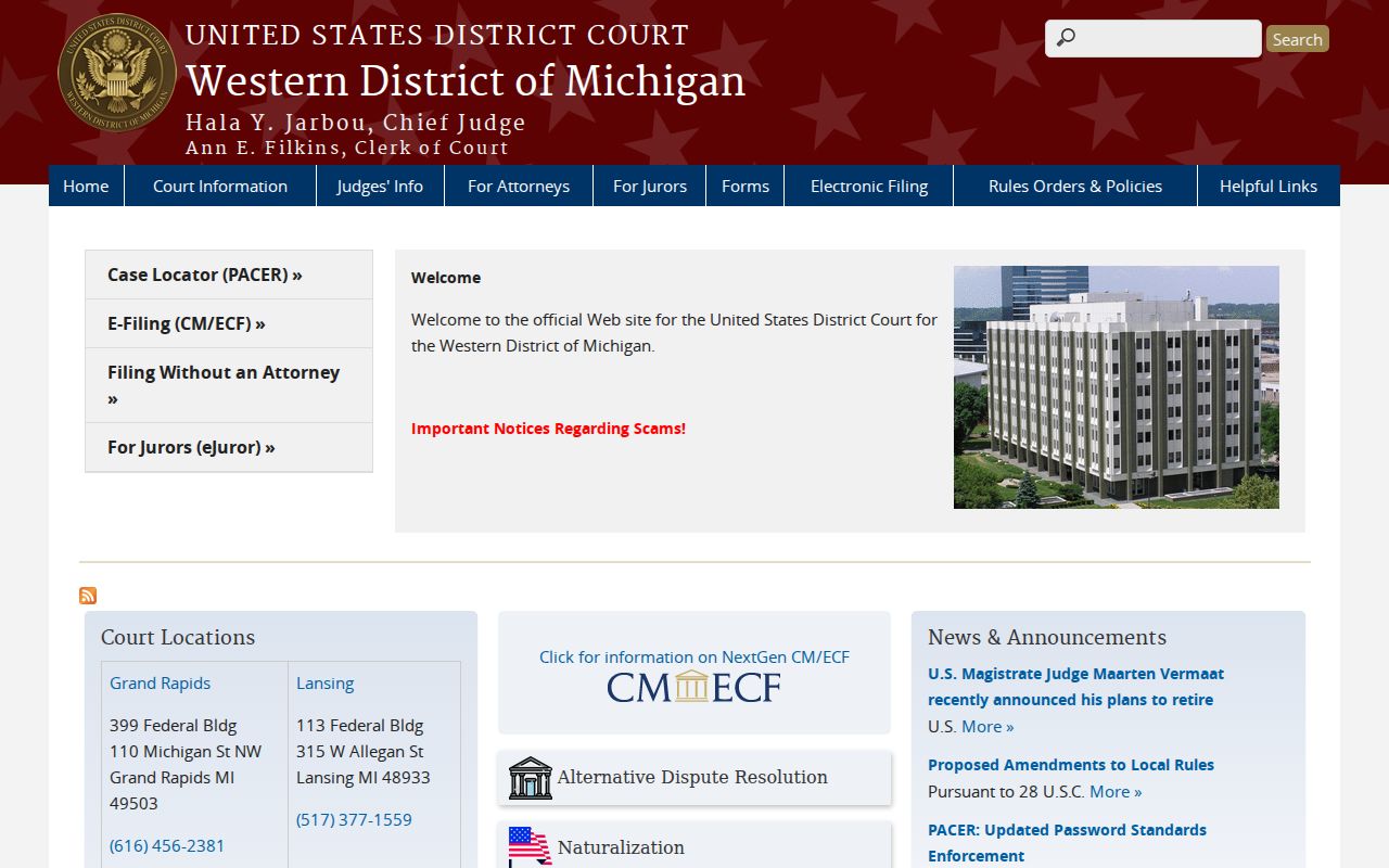 Western District of Michigan court serving Delta County federal cases