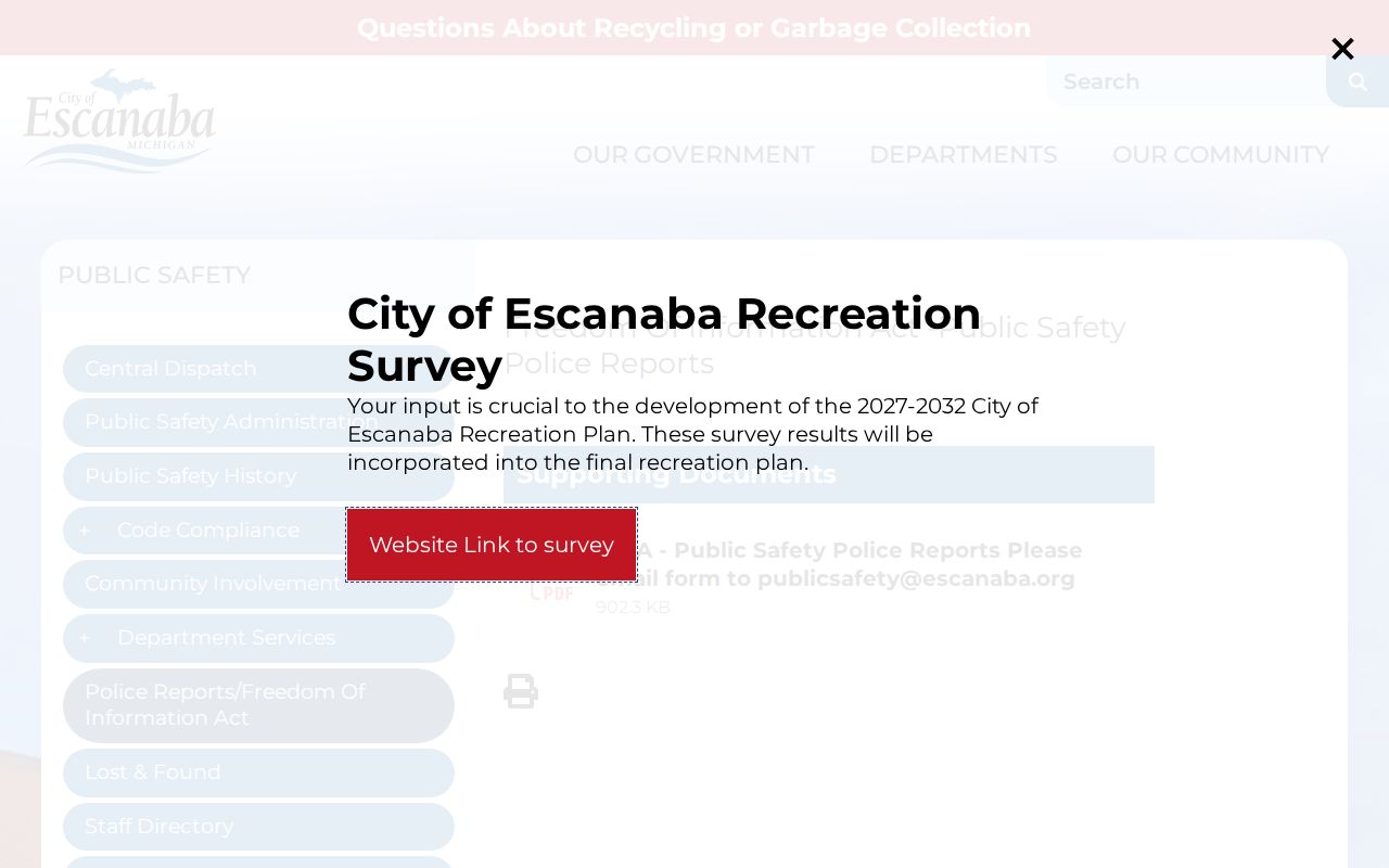 Escanaba criminal record and police report request instructions