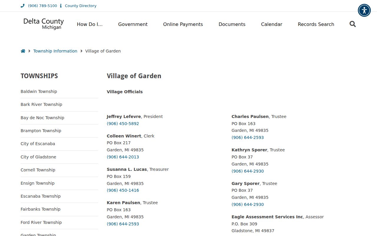 Village of Garden administrative records page in Delta County