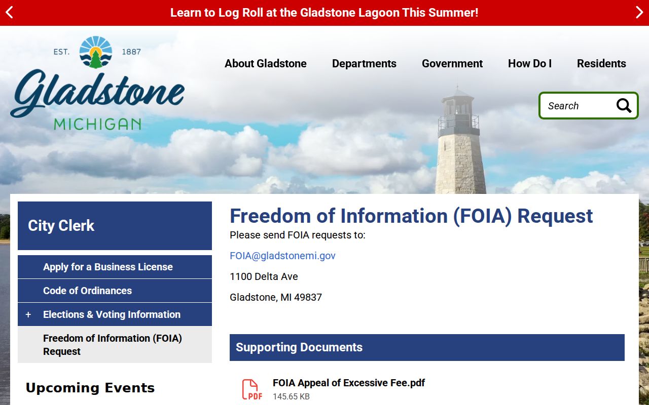 Gladstone criminal records FOIA request instructions