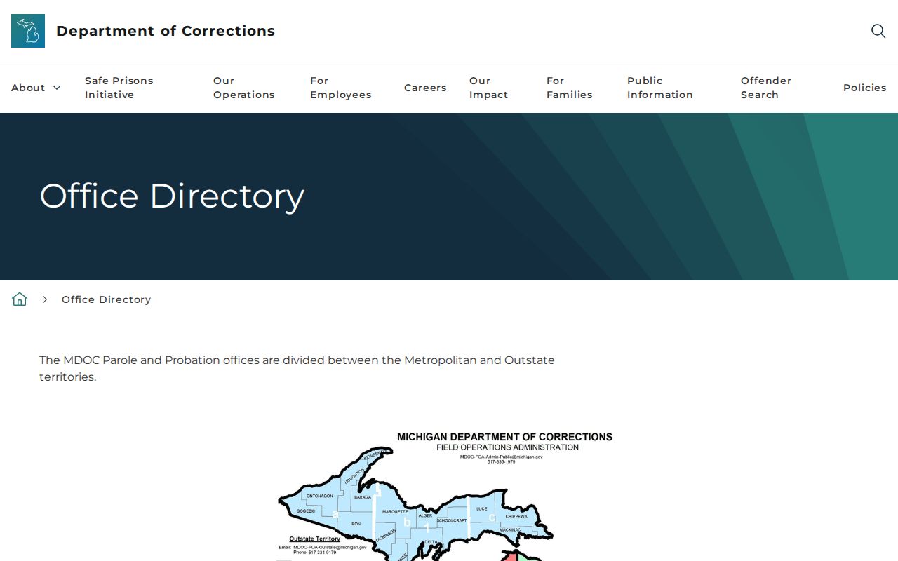 MDOC supervision office directory for Delta County probation records