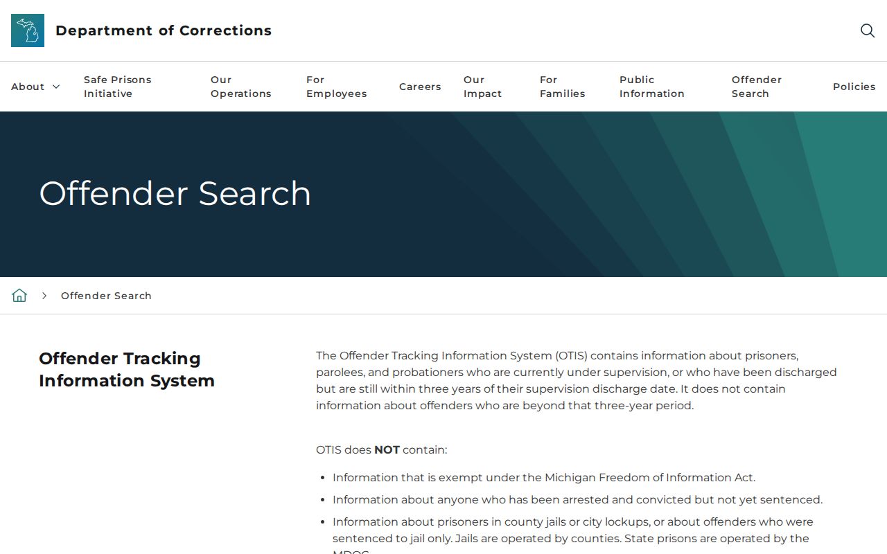 MDOC OTIS search for Delta County custody and supervision records