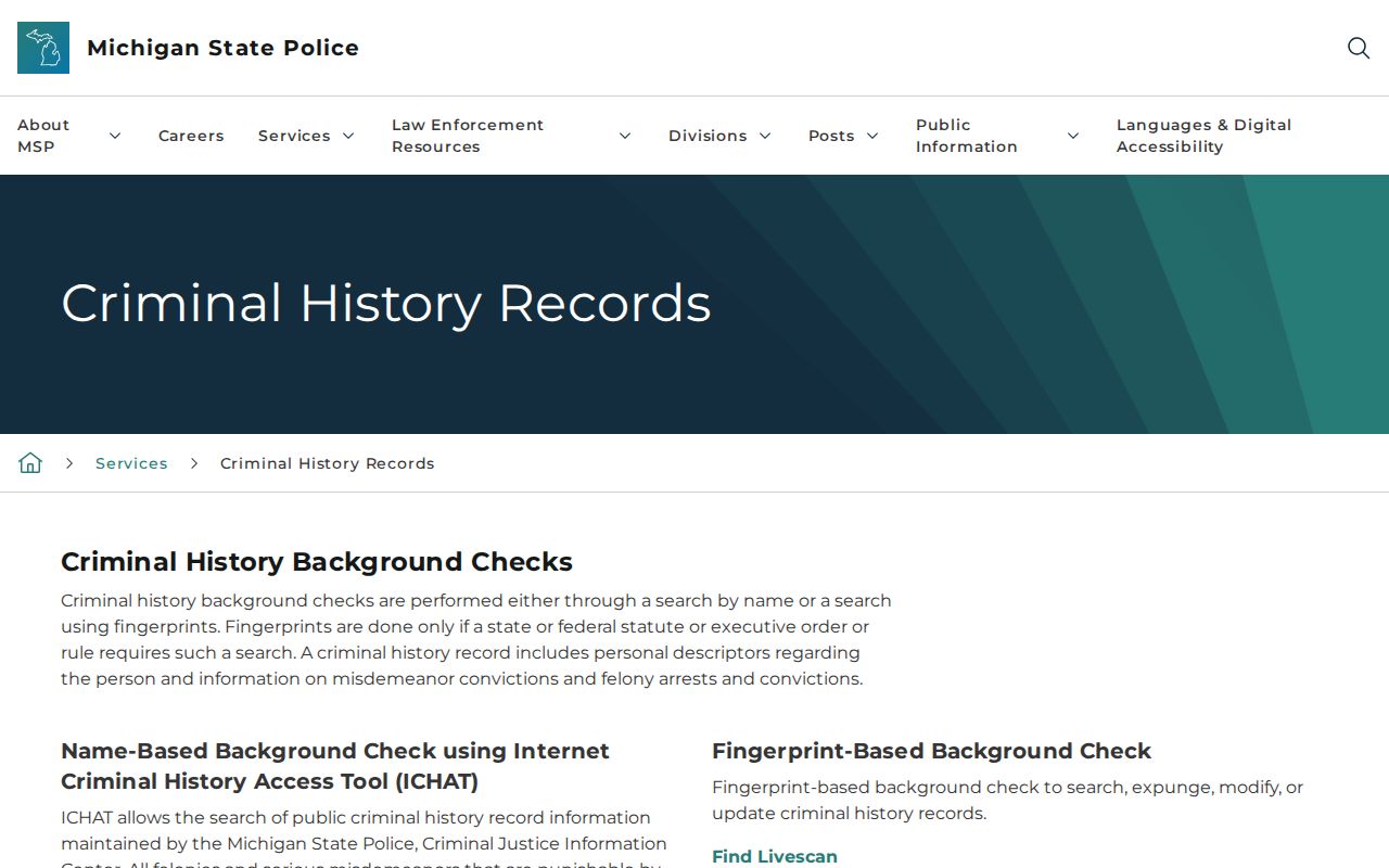 Michigan State Police criminal history options for Delta County records
