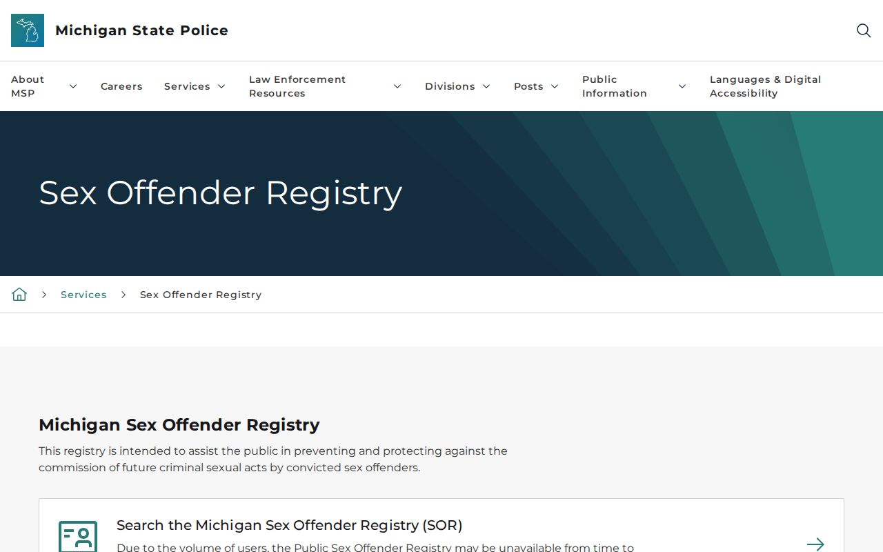 Delta County sex offender lookup MSP registry instructions