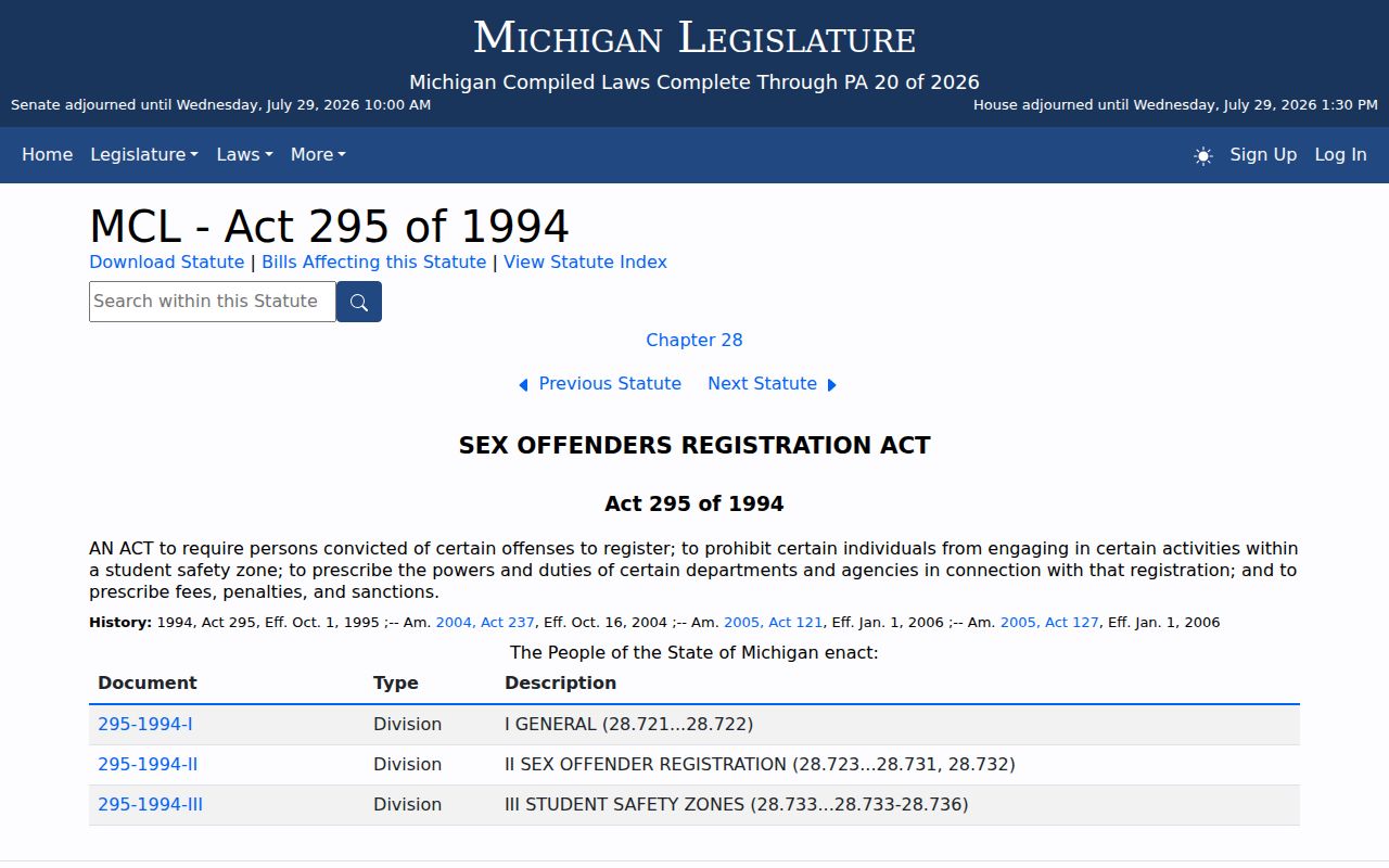 Delta County sex offender lookup Michigan registration law